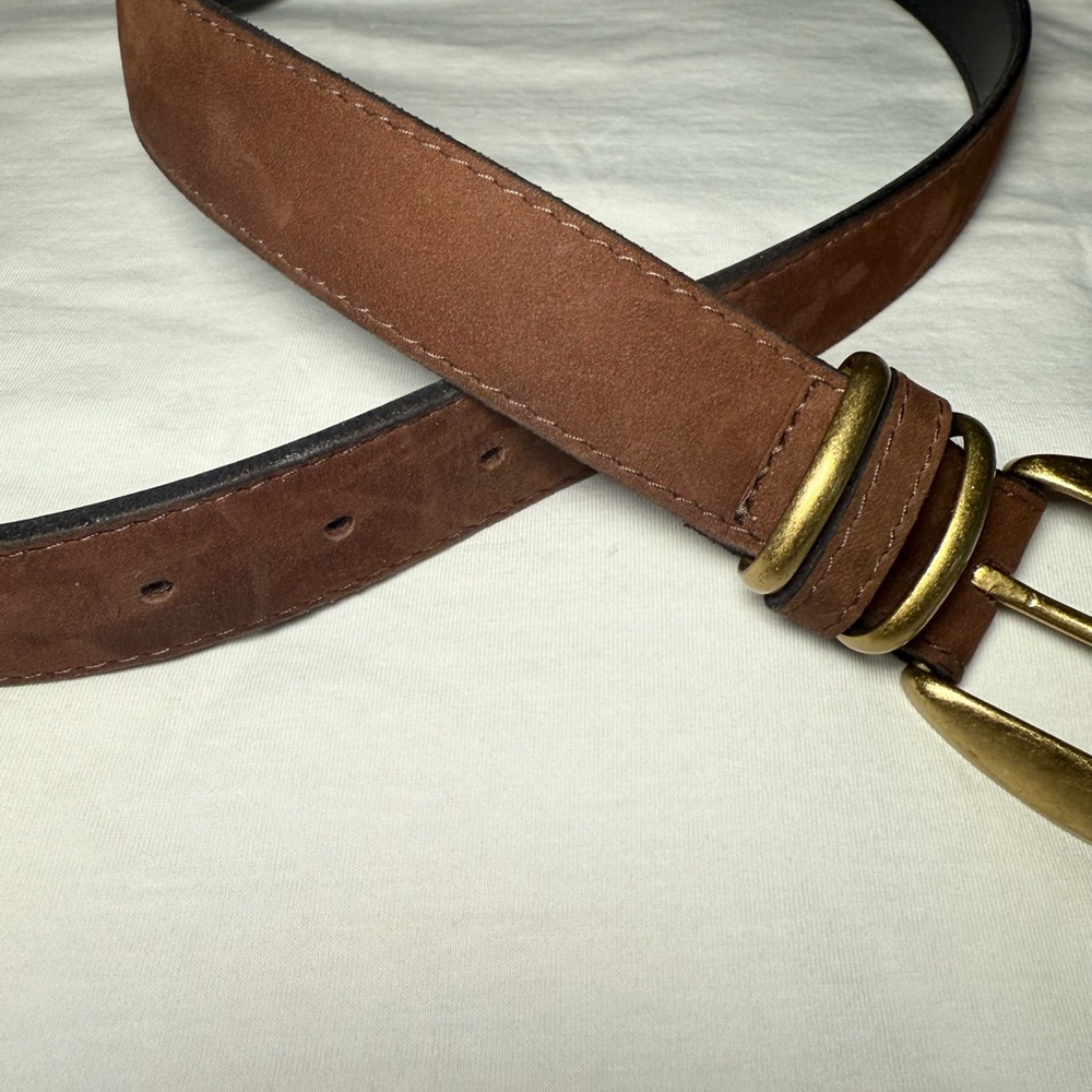 Brown Suede Leather Belt with Antique Gold Buckle - Picture 6 of 6